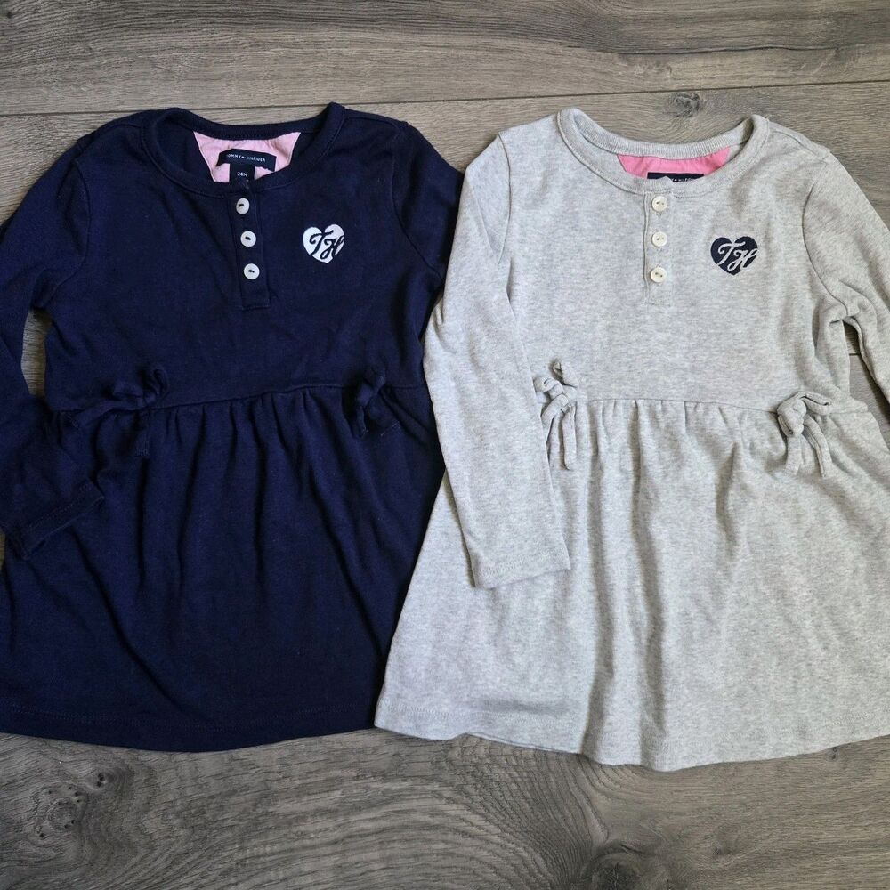 Tommy Hilfiger Girl 24M Lot of 2 Henley Babydoll Peplum Tunic Dress Top Cotton